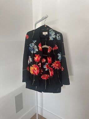 Cache Black Blazer with Vibrant Red, Pink and Blue Floral Print